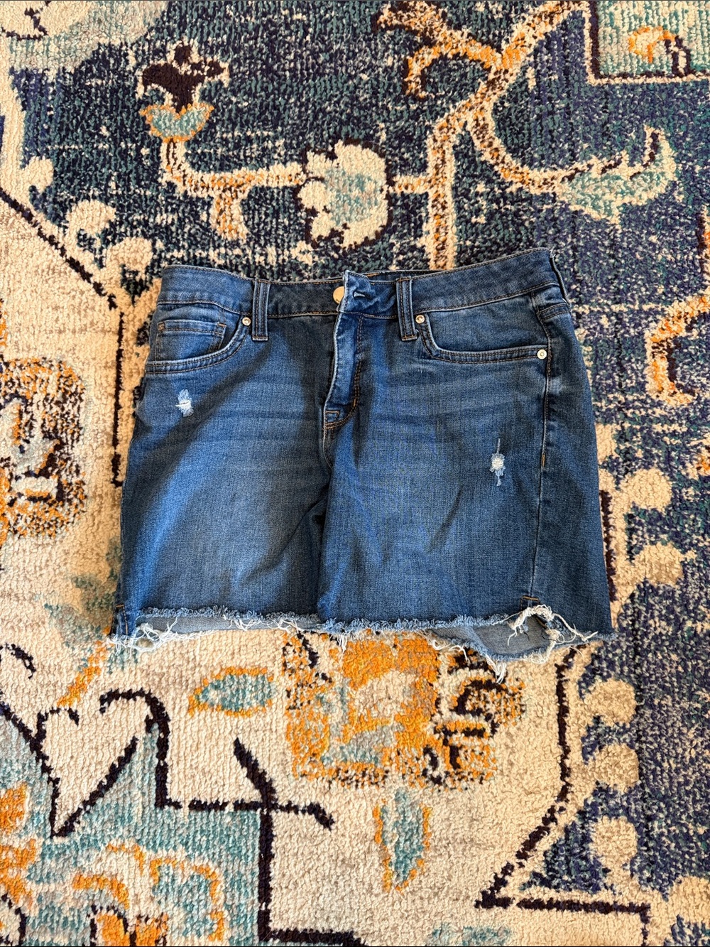 Seven7 Dark Blue Distressed Denim Mini Skirt